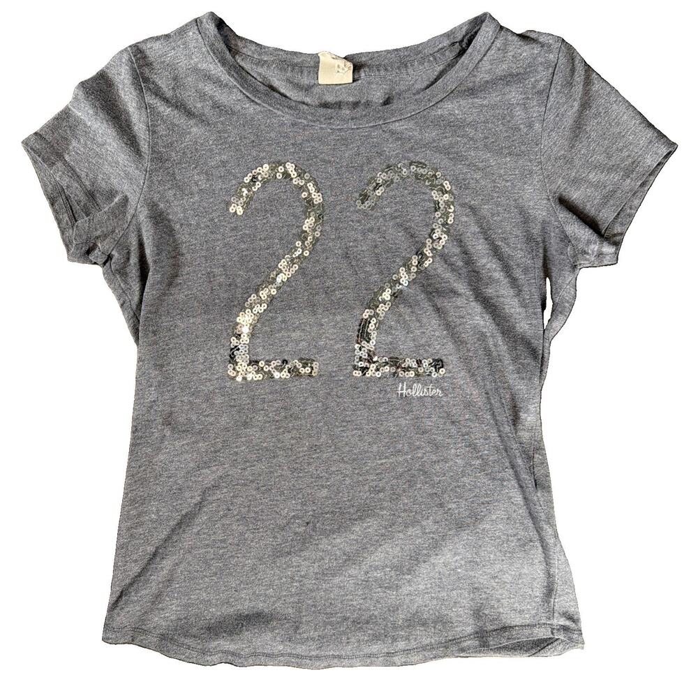 Vtg 2000 Hollister Sz XS Paper Thin Sequin 22 Baby Tee McBling Preppy Gray Top